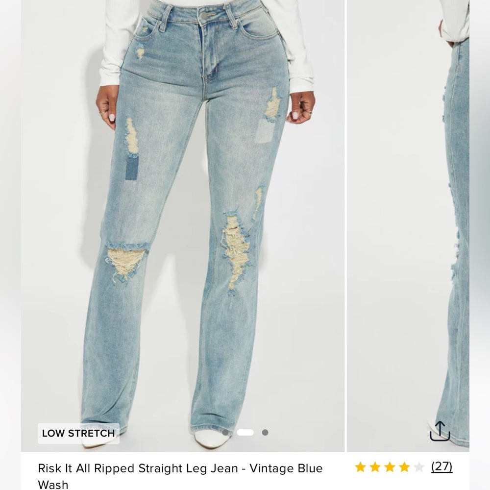 Risk It All Ripped Straight Leg Jeans - Blue